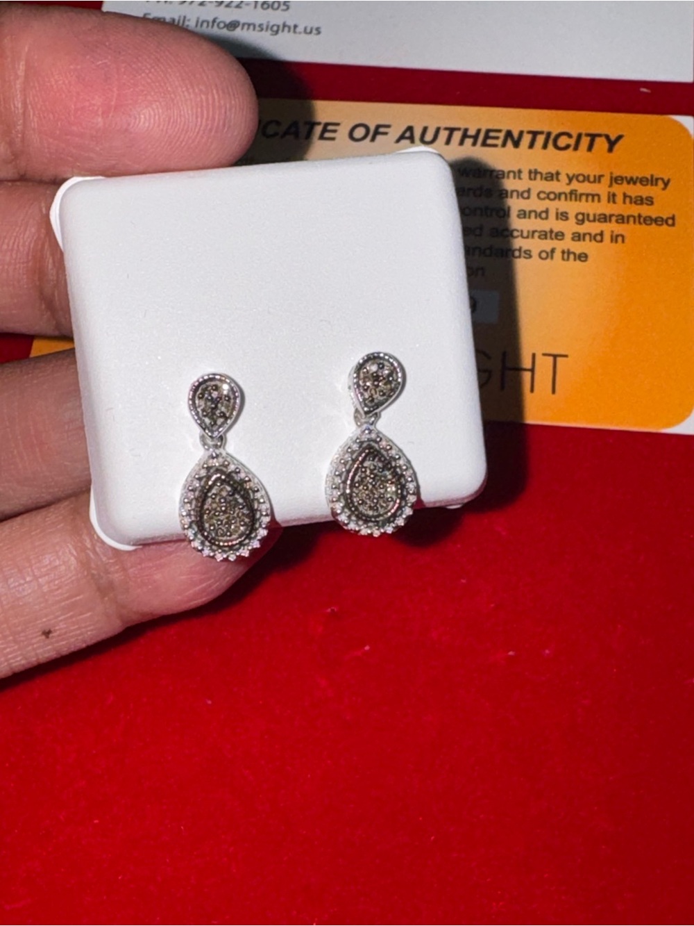 14k White Gold Vermeil REAL Diamond Dangling Earrings for Women – Gift For her - Picture 6 of 7